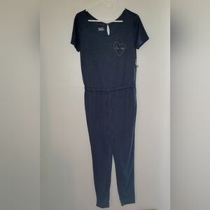 Joe Boxer Lounge Jumpsuit Women's Medium Gray Jogger Style Short Sleeve Casual